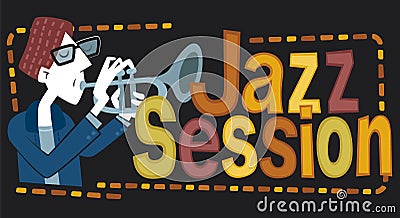 Jazz session, banner with trumpetist Vector Illustration